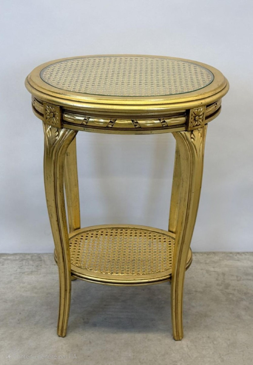 Paire de tables guéridons , sellettes ,en bois doré.-photo-2
