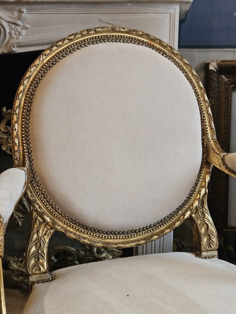 Salon en bois sculpté et doré de style Louis XVI d’époque Napoléon III.-photo-3
