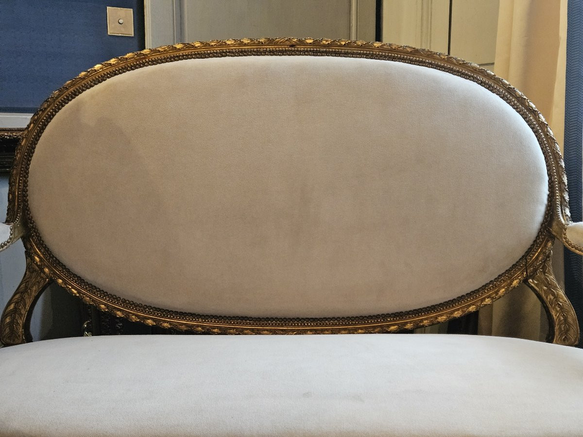 Salon en bois sculpté et doré de style Louis XVI d’époque Napoléon III.-photo-6