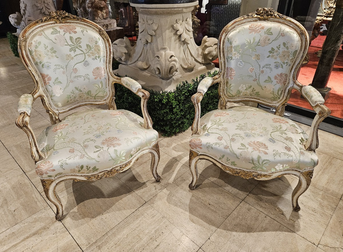 Living Room In Lacquered And Gilded Wood From The Napoleon III Period.-photo-4