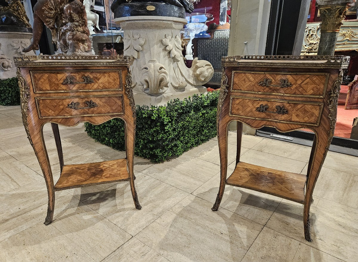 Paire de tables de salon, chevets de style régence époque 1900.-photo-3