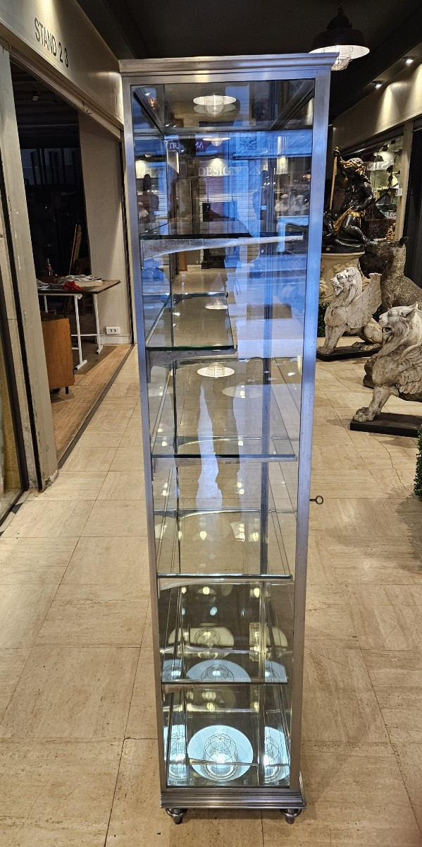 Vitrine d’exposition en acier poli –Début du XXème siècle.-photo-4