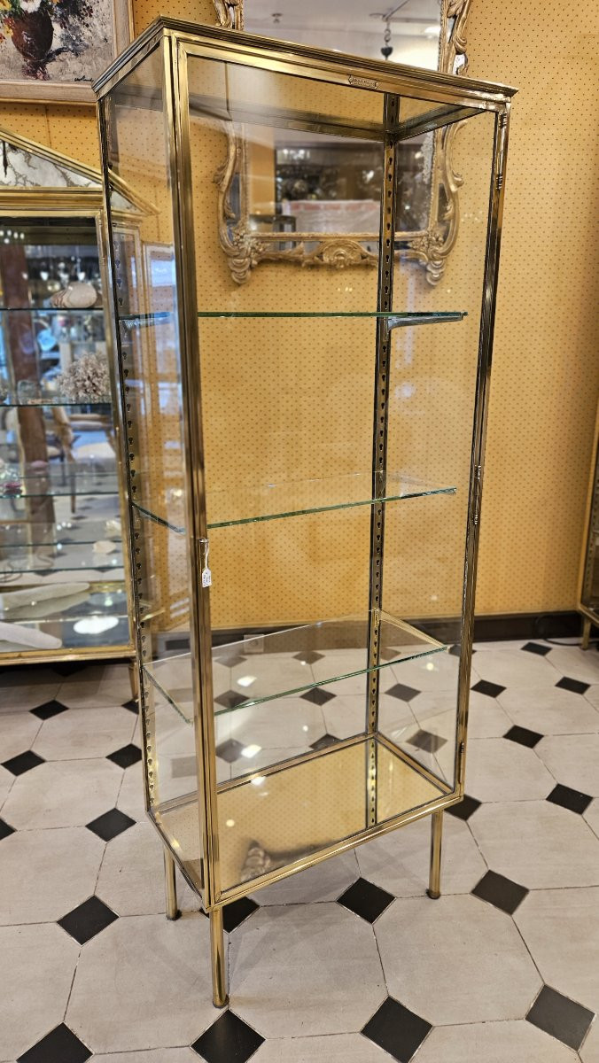 Vitrine en laiton toutes faces ouvrant par une porte à Gauche début XX° siècle-photo-2