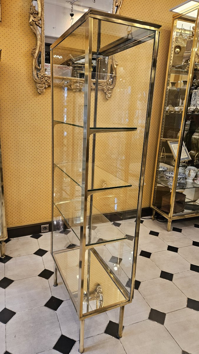 Vitrine en laiton toutes faces ouvrant par une porte à Gauche début XX° siècle-photo-4