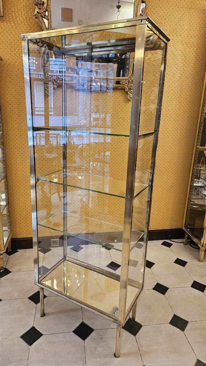 Vitrine en laiton toutes faces ouvrant par une porte à Gauche début XX° siècle-photo-1