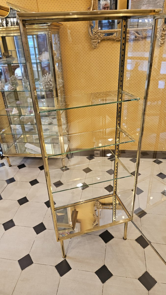 Vitrine en laiton toutes faces ouvrant par une porte à Gauche début XX° siècle-photo-2