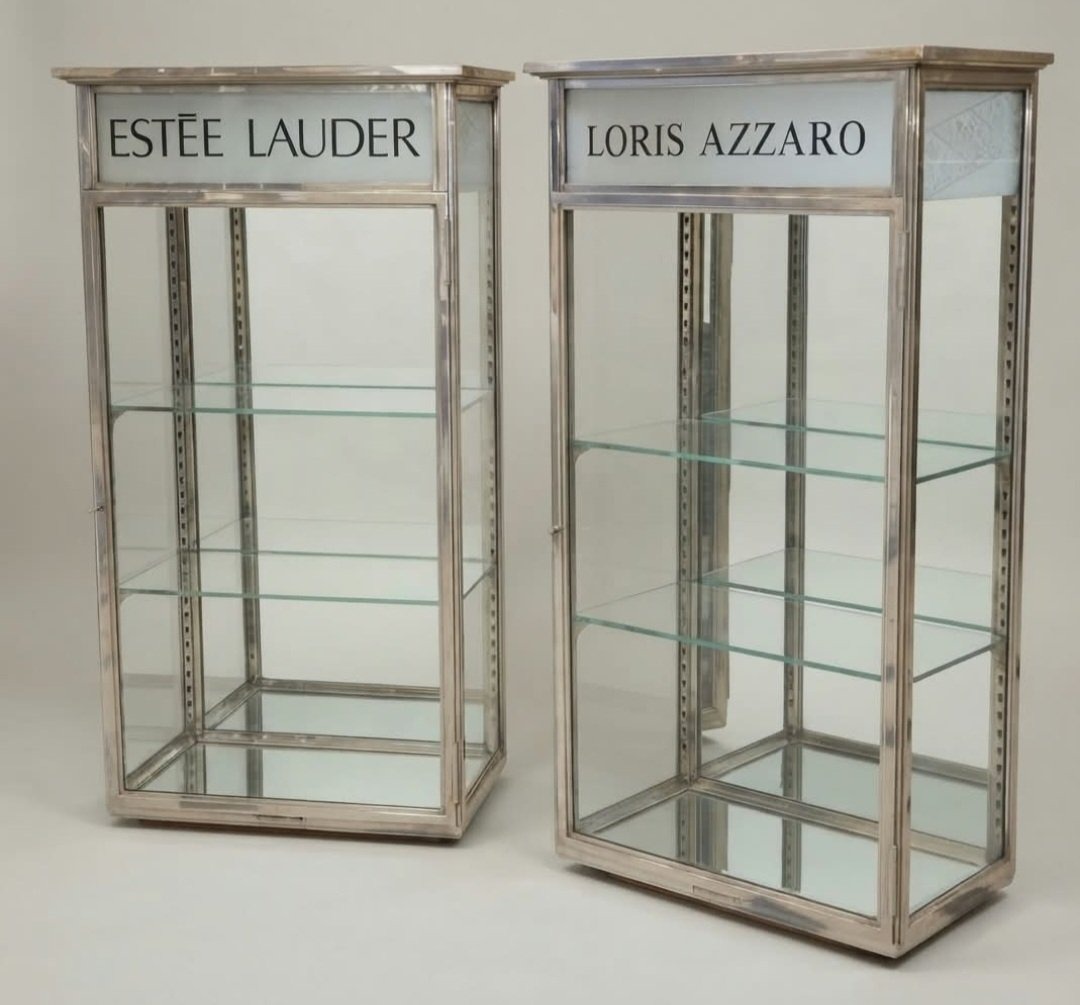Siegel : Pair Of Chromed Brass Wall Display Cabinet . Art Deco Period.