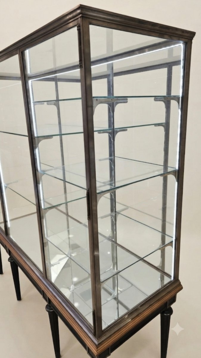 Grande Vitrine De Présentation  en acier poli.Fin du XIX°Siècle-photo-4