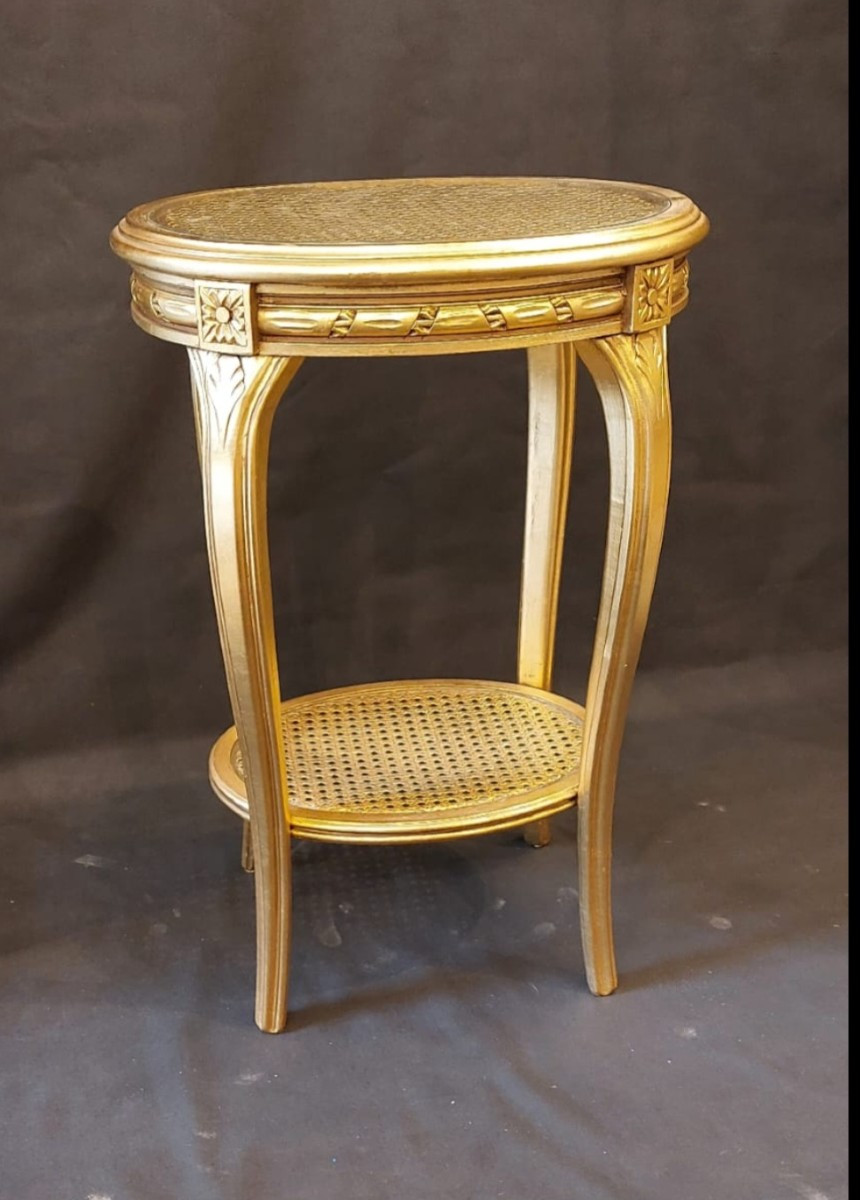 Pair Of Tables, Pedestal Tables, In Gilded Wood-photo-2