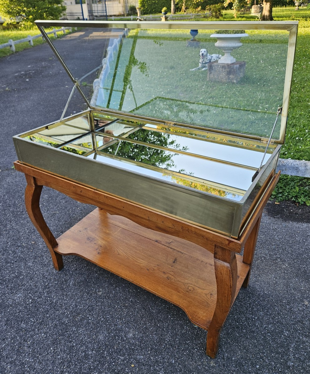 Siégel : Vitrine plate en laiton sur table.-photo-2