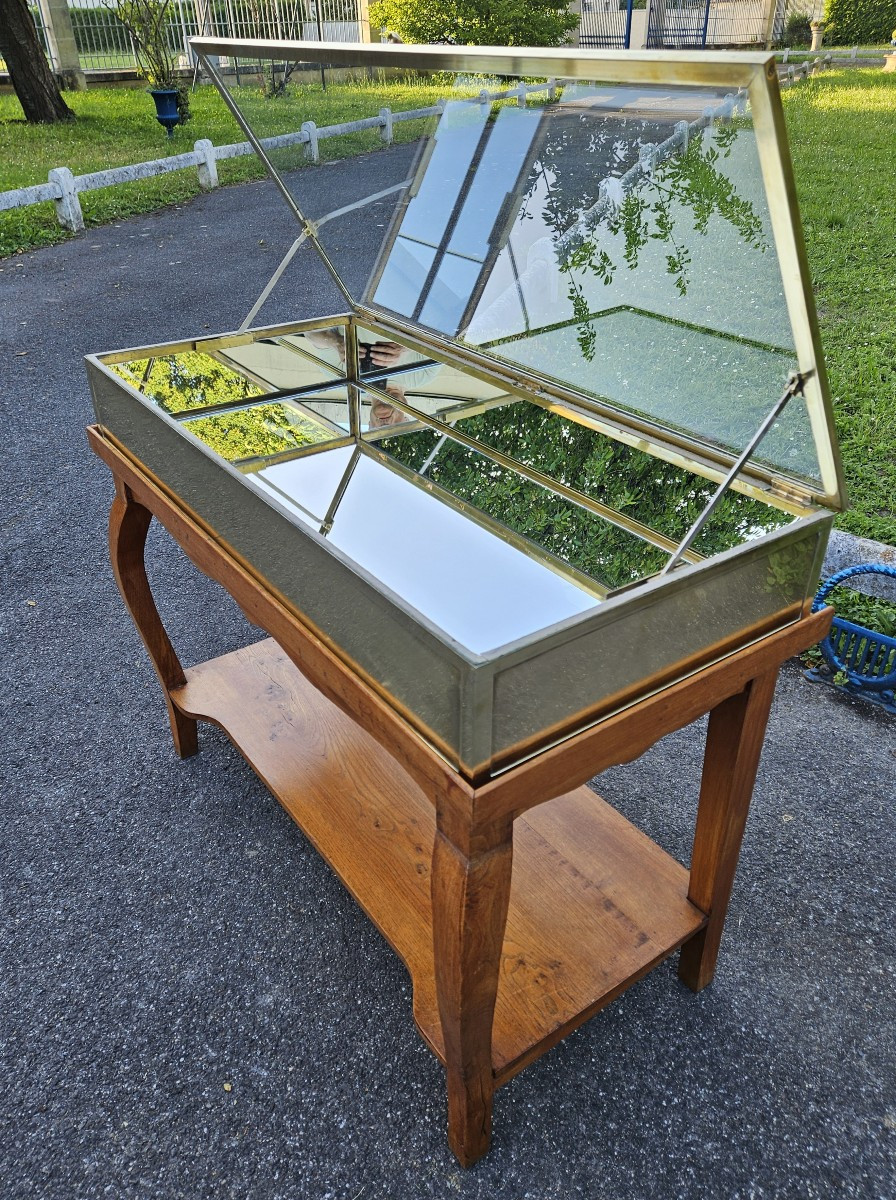 Siégel : Vitrine plate en laiton sur table.-photo-4