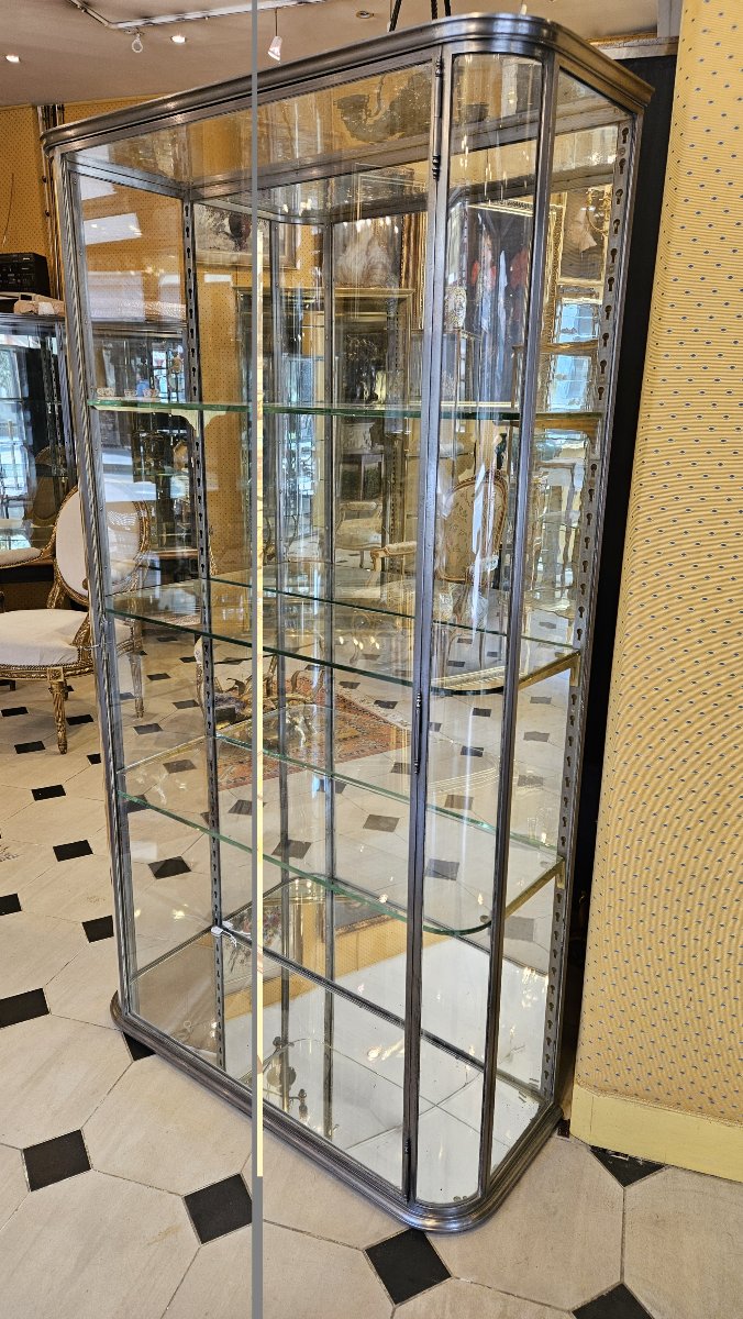 Ancienne Vitrine de magasin en acier poli début xx° siècle.-photo-2