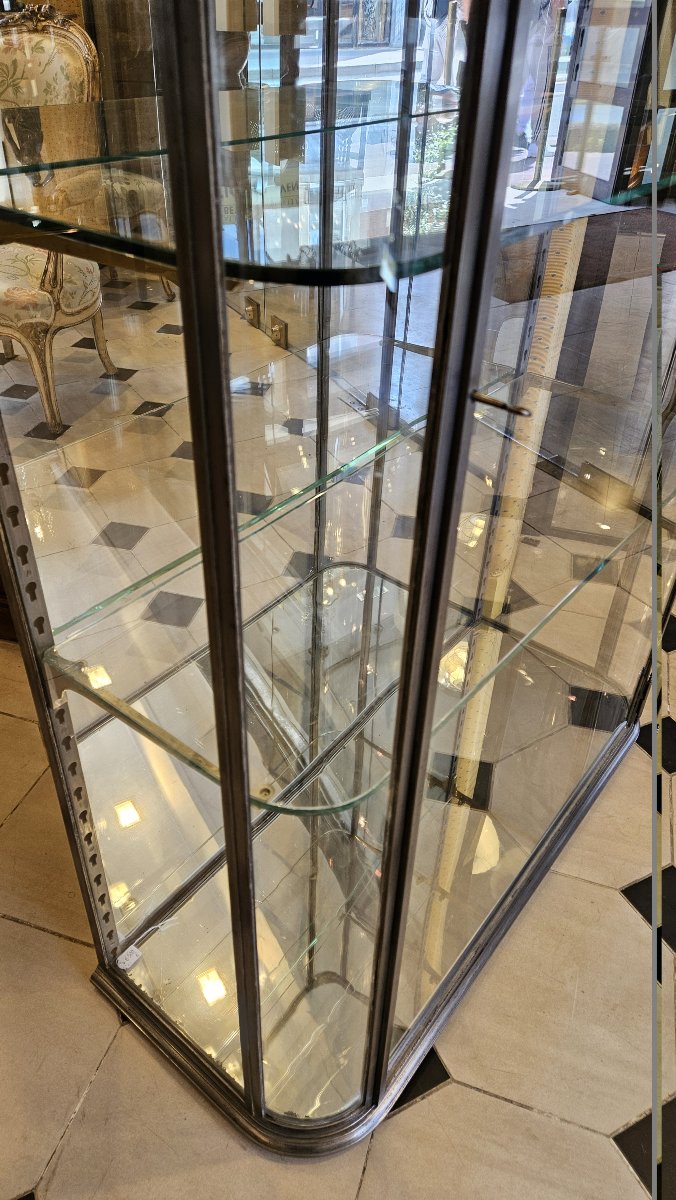 Ancienne Vitrine de magasin en acier poli début xx° siècle.-photo-2