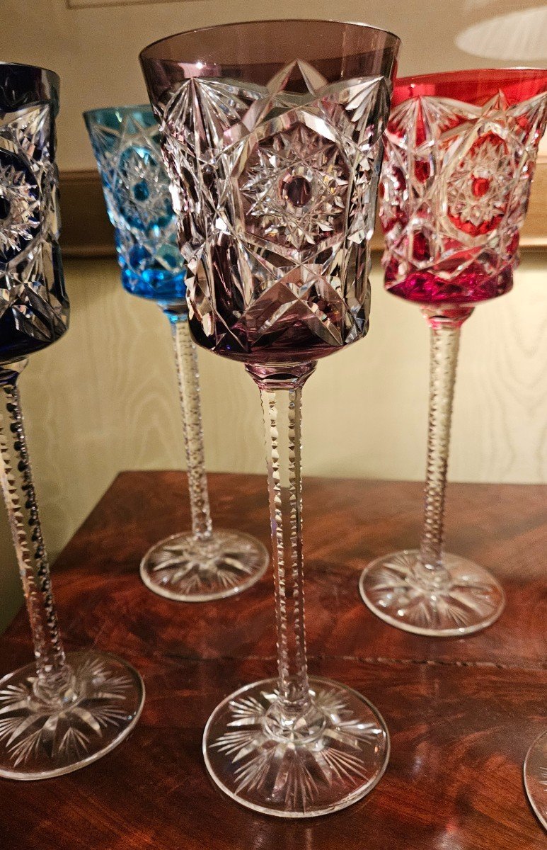 Suite De 6 Verres à Vin Du Rhin En Cristal De Baccarat Ou De Saint Louis.-photo-3