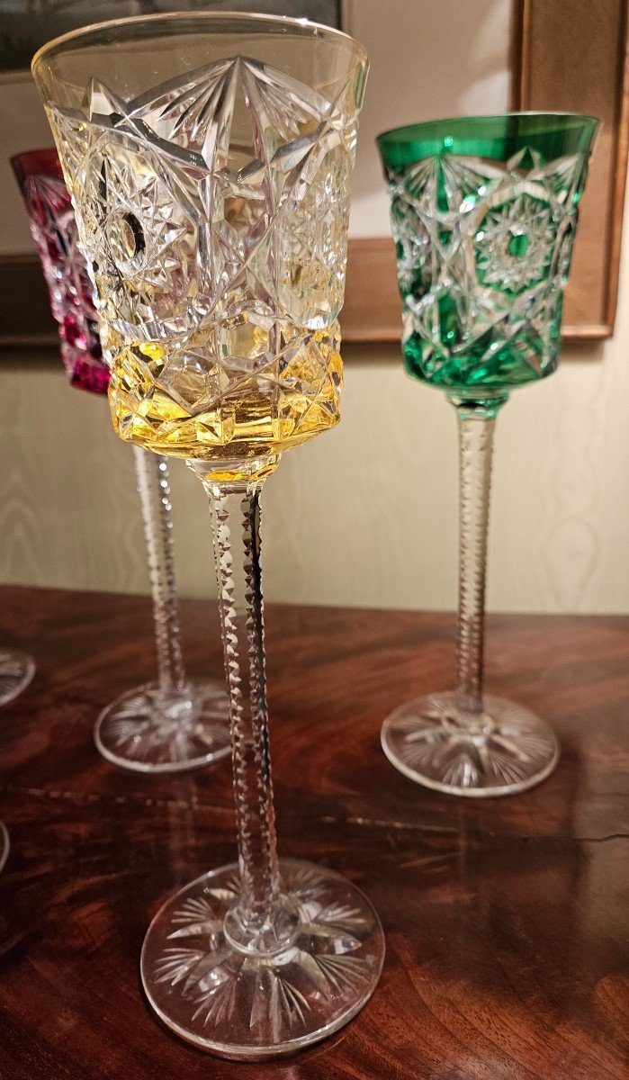 Suite De 6 Verres à Vin Du Rhin En Cristal De Baccarat Ou De Saint Louis.-photo-4