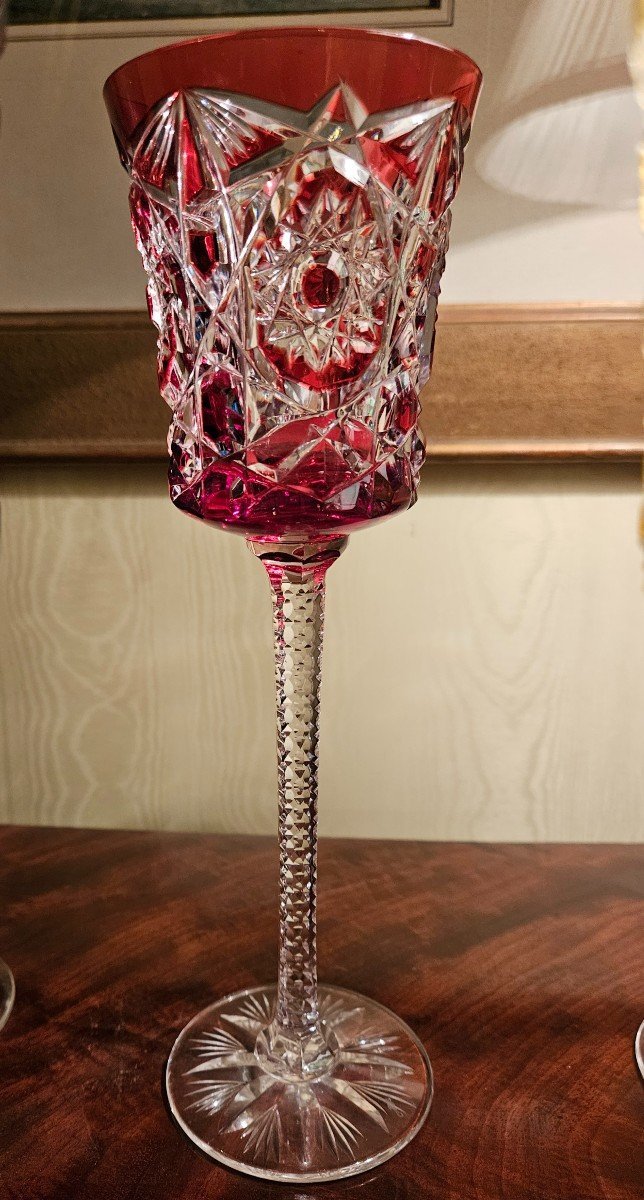 Suite De 6 Verres à Vin Du Rhin En Cristal De Baccarat Ou De Saint Louis.-photo-2