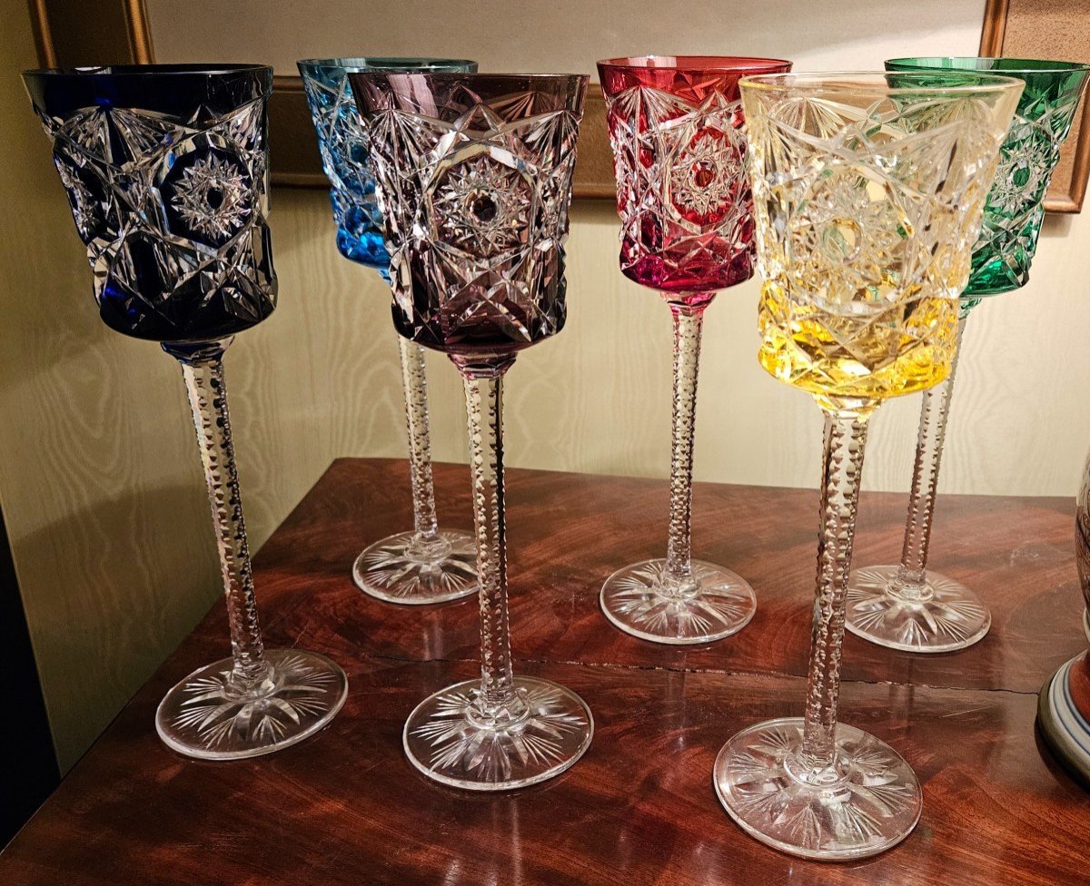 Suite De 6 Verres à Vin Du Rhin En Cristal De Baccarat Ou De Saint Louis.