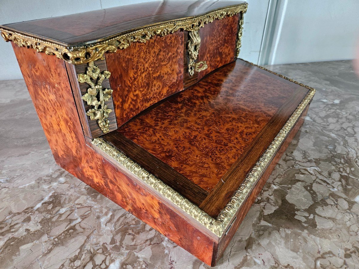 Beautiful Napoleon III Writing Desk In Marquetry Of Amboyna Burl And Rosewood.-photo-2