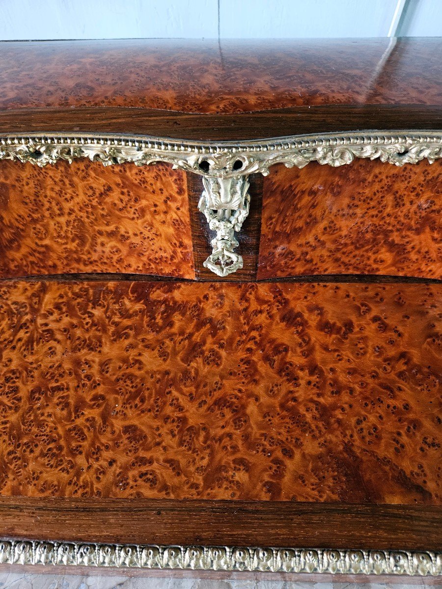 Beautiful Napoleon III Writing Desk In Marquetry Of Amboyna Burl And Rosewood.-photo-4
