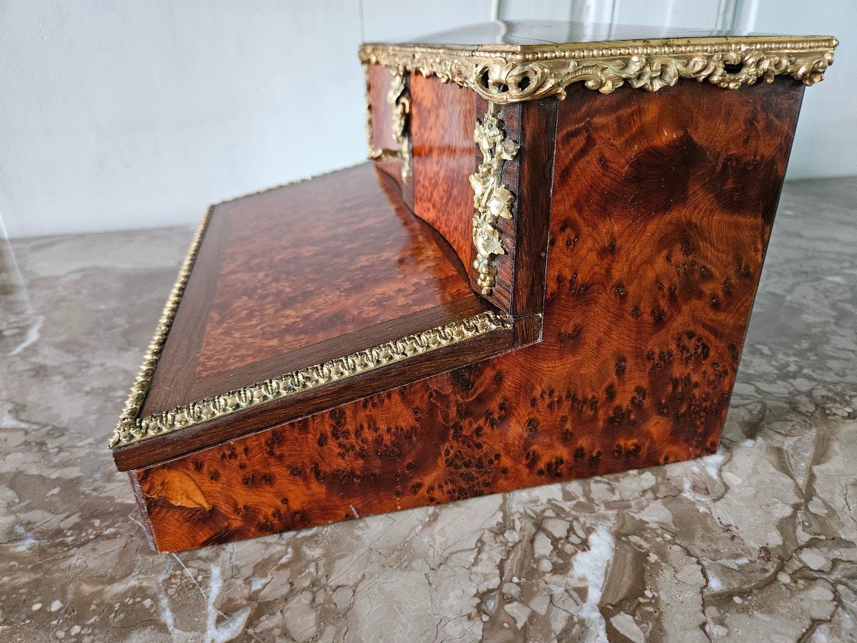 Beautiful Napoleon III Writing Desk In Marquetry Of Amboyna Burl And Rosewood.-photo-2