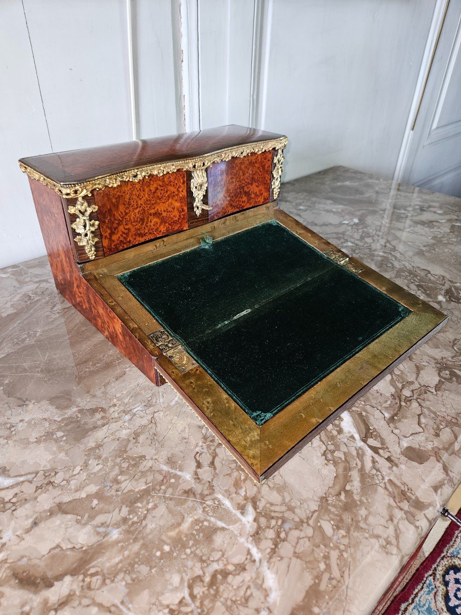 Beautiful Napoleon III Writing Desk In Marquetry Of Amboyna Burl And Rosewood.-photo-3