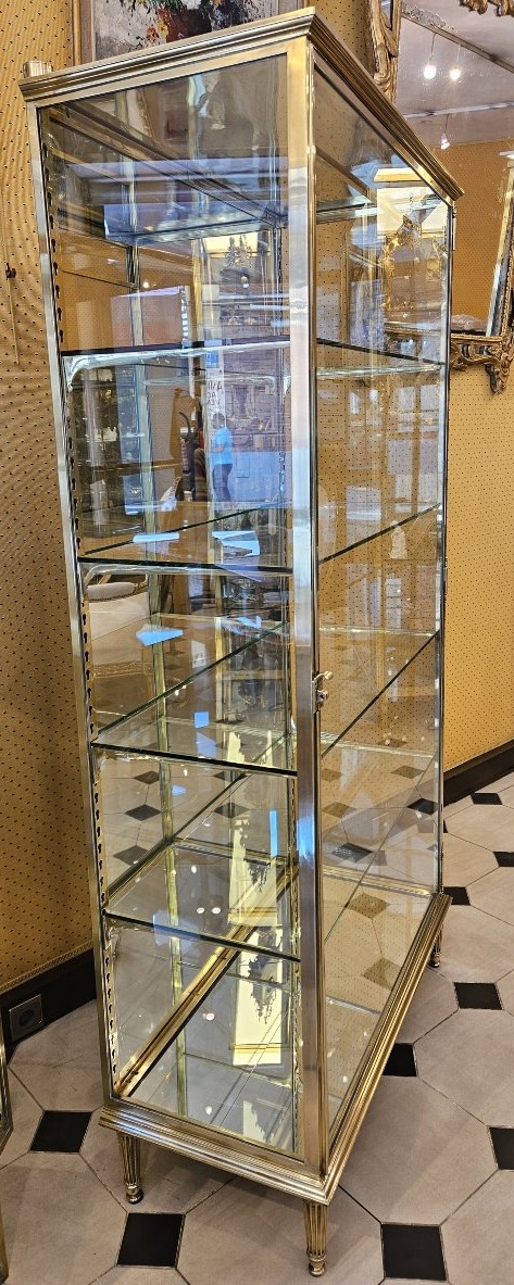 SIEGEL : Grande vitrine d’exposition en laiton et bronze. Epoque 1900.-photo-2
