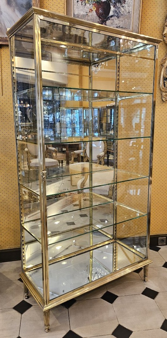 SIEGEL : Grande vitrine d’exposition en laiton et bronze. Epoque 1900.