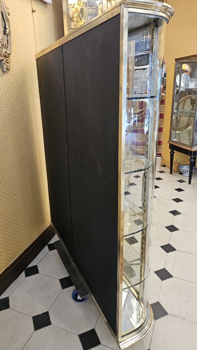 Siegel: Rare Brass And Bronze Wall Display Cabinet With Curved Sides. Early 20th Century-photo-6
