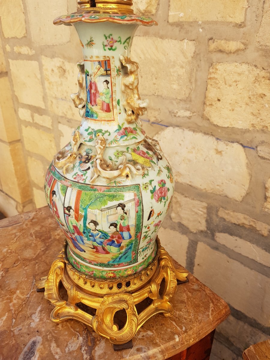 Paire De Lampes Carcel En Porcelaine De Chine XIXème Siècle-photo-4