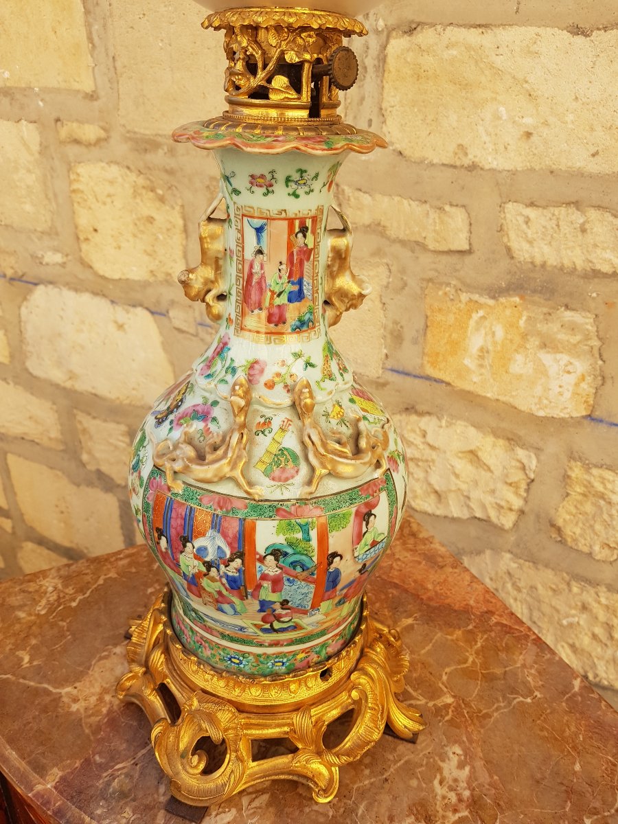 Paire De Lampes Carcel En Porcelaine De Chine XIXème Siècle-photo-1
