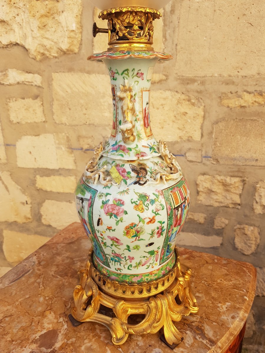 Paire De Lampes Carcel En Porcelaine De Chine XIXème Siècle-photo-2