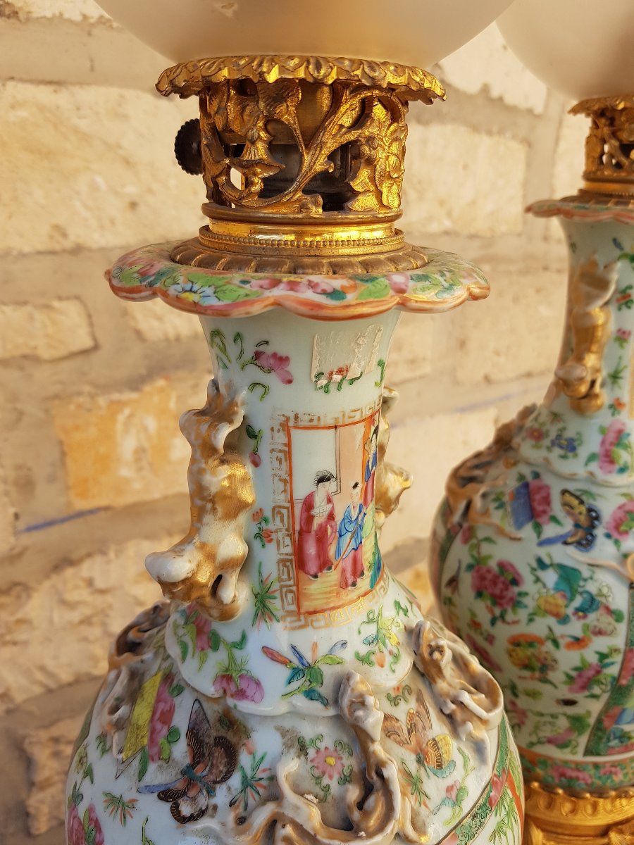 Paire De Lampes Carcel En Porcelaine De Chine XIXème Siècle-photo-4