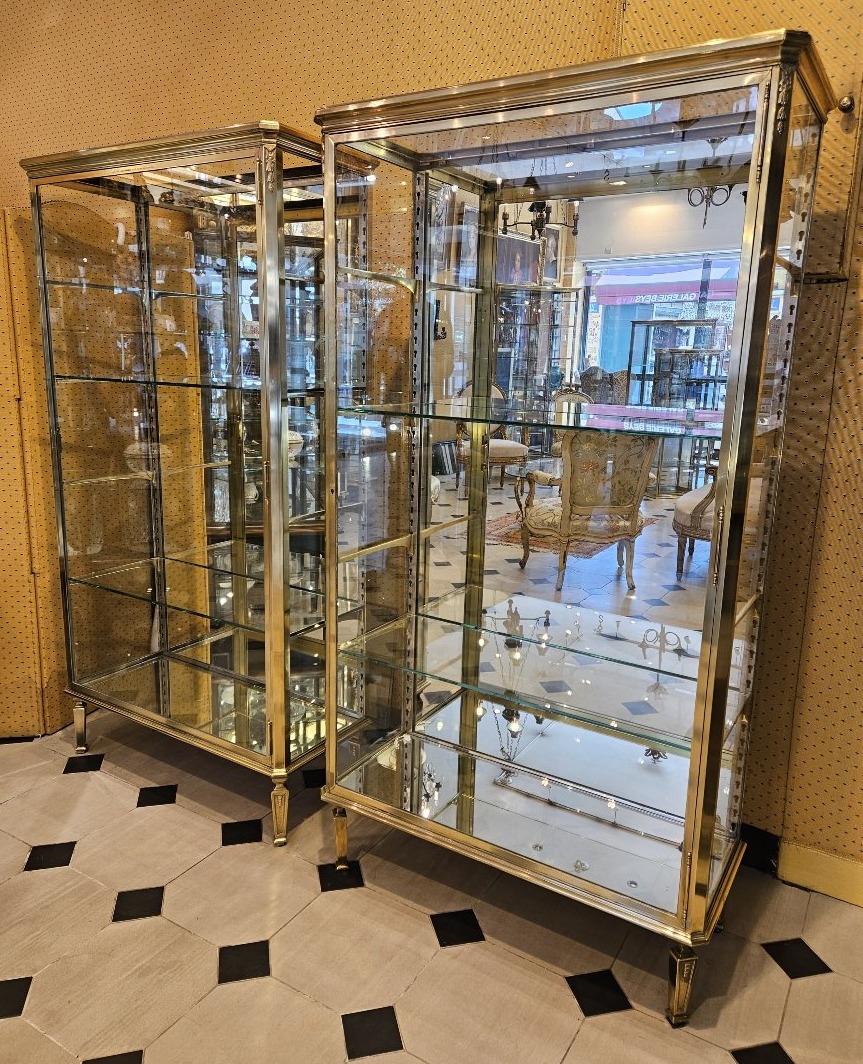 Paire de vitrines en laiton et bronze du début du XX° Siècle. Maison Muller -Domange.