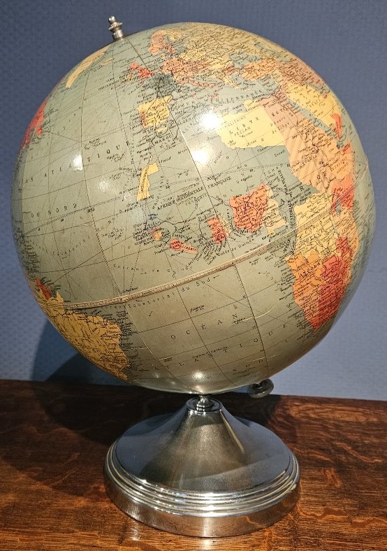 Taride World Map With Aluminum Stand, 1950s.