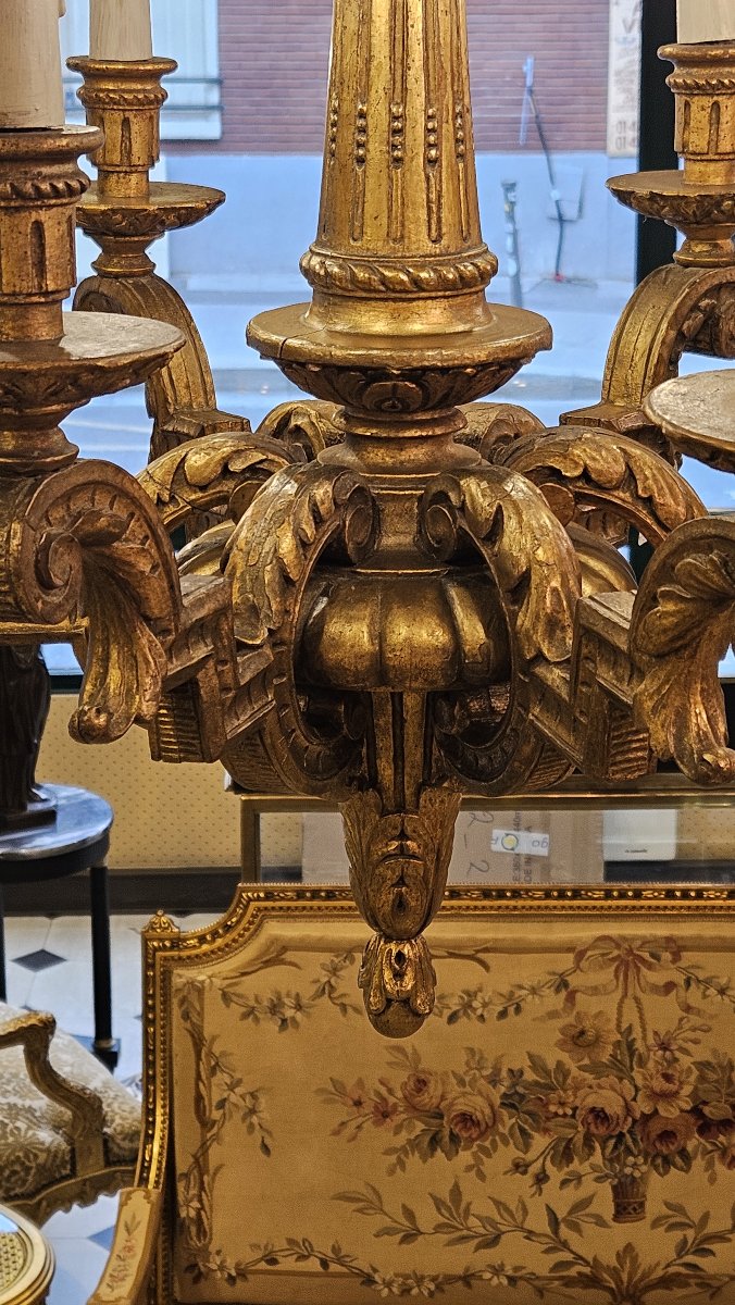 Lustre en bois doré XIX ° siècle. -photo-2