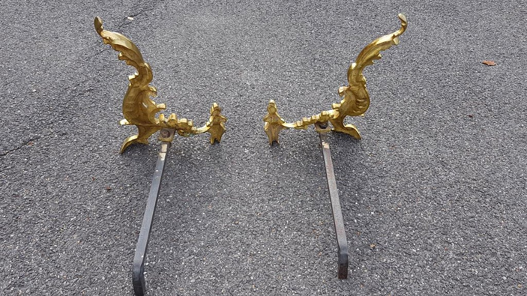 Pair Of Louis XV Style Andirons In Gilded Bronze.-photo-2