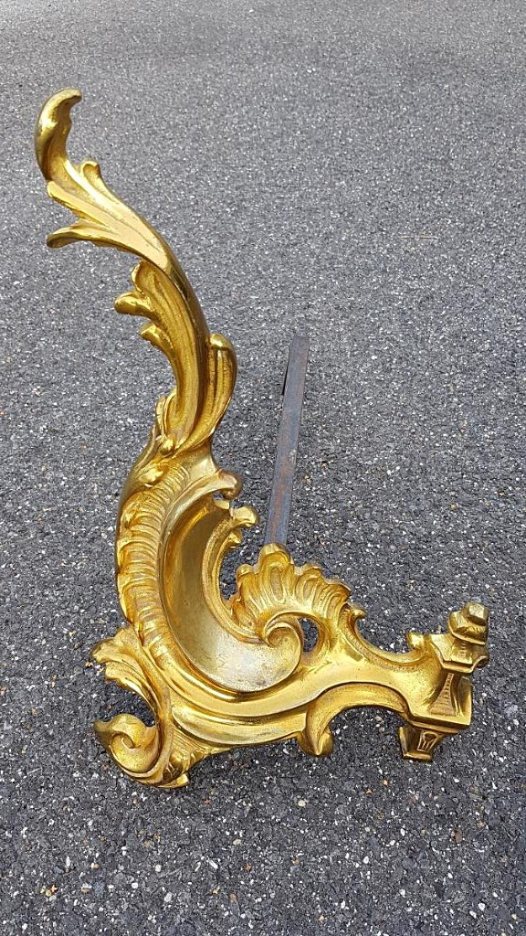 Pair Of Louis XV Style Andirons In Gilded Bronze.-photo-4