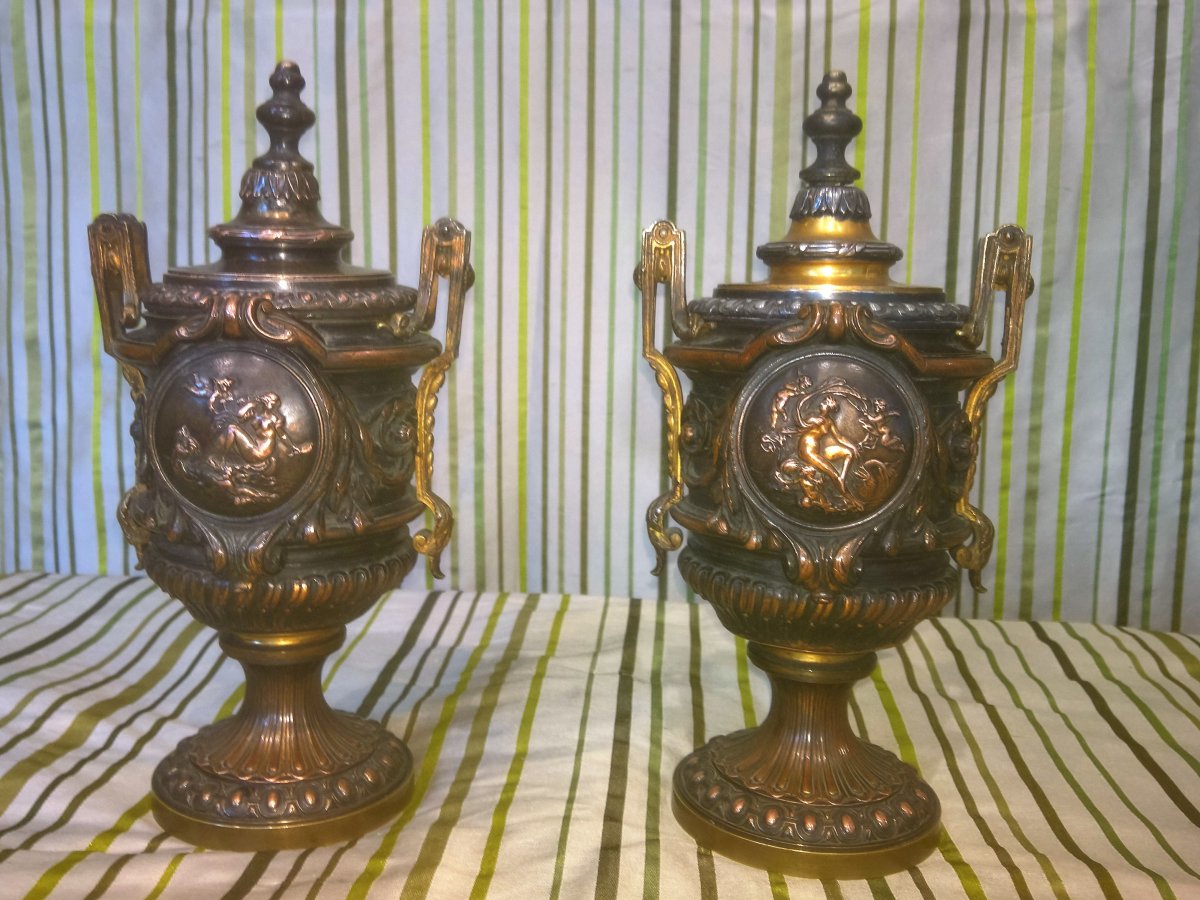 Pair Of Bronze Cassolettes In Barbedienne Style.-photo-2