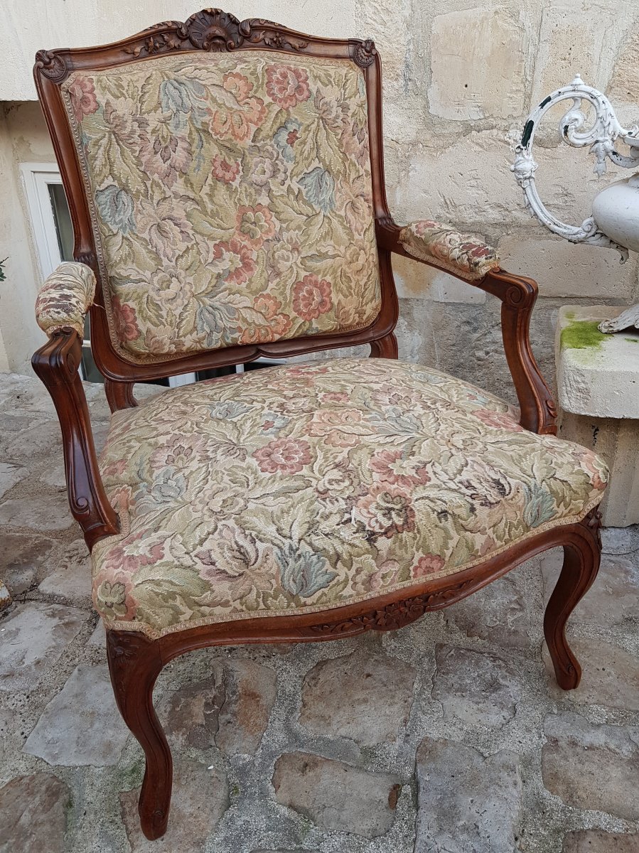 Pair Of Louis XV Style Armchairs End Of The 19th Century.-photo-4