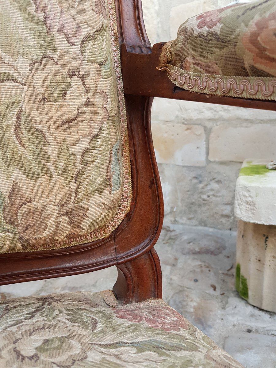 Pair Of Louis XV Style Armchairs End Of The 19th Century.-photo-3