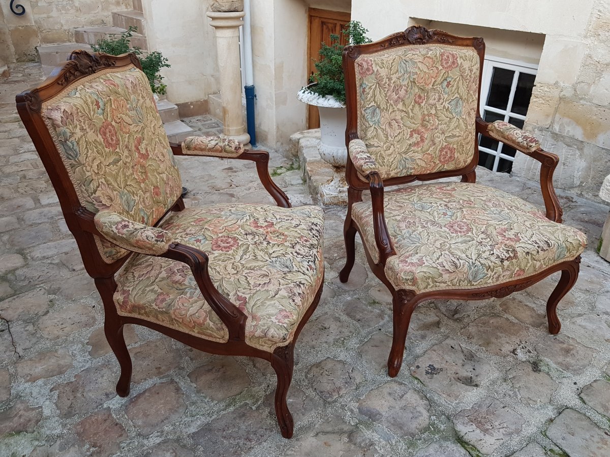 Pair Of Louis XV Style Armchairs End Of The 19th Century.-photo-8