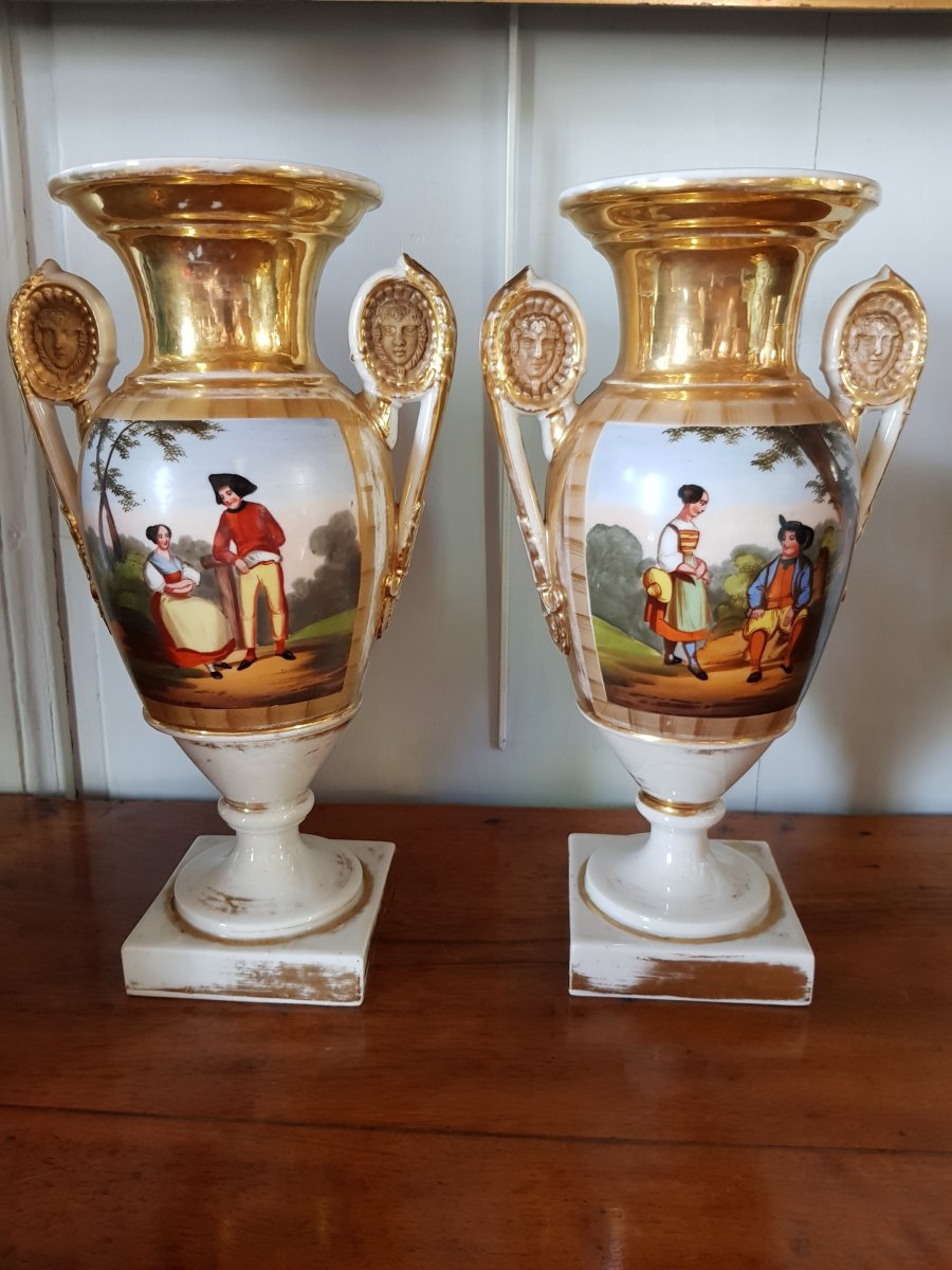 Paire De Vases En Porcelaine De Paris -epoque Empire Restauration-photo-4
