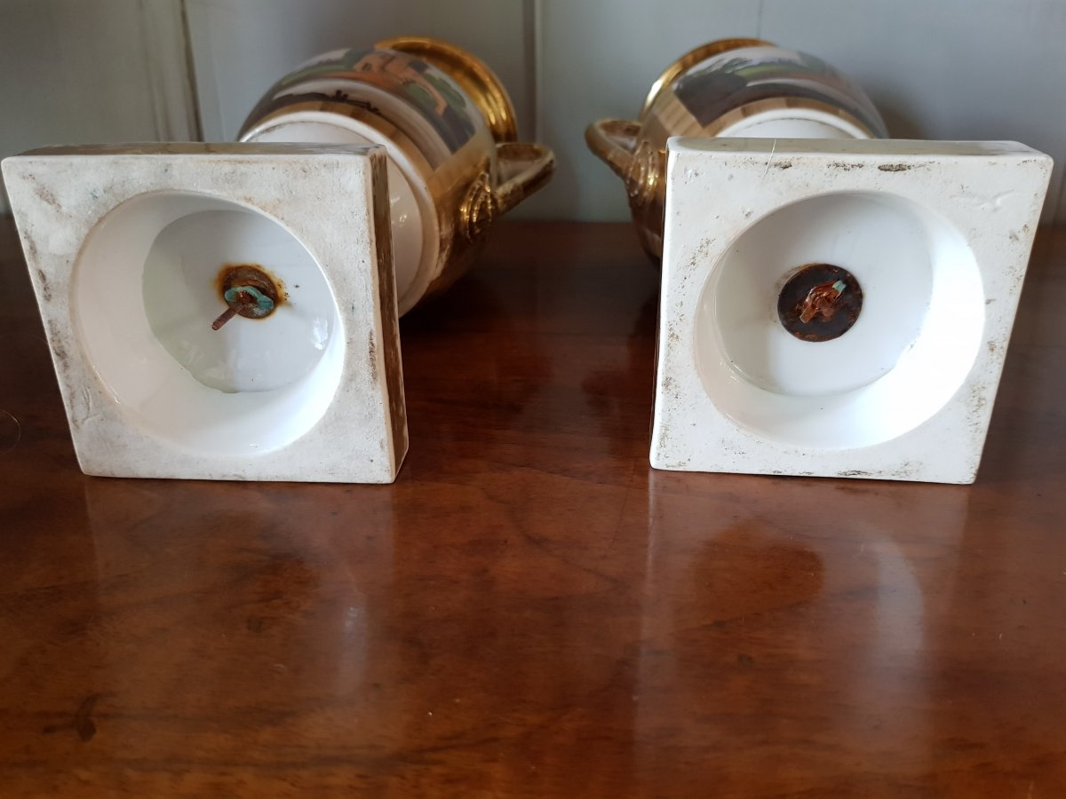 Paire De Vases En Porcelaine De Paris -epoque Empire Restauration-photo-3