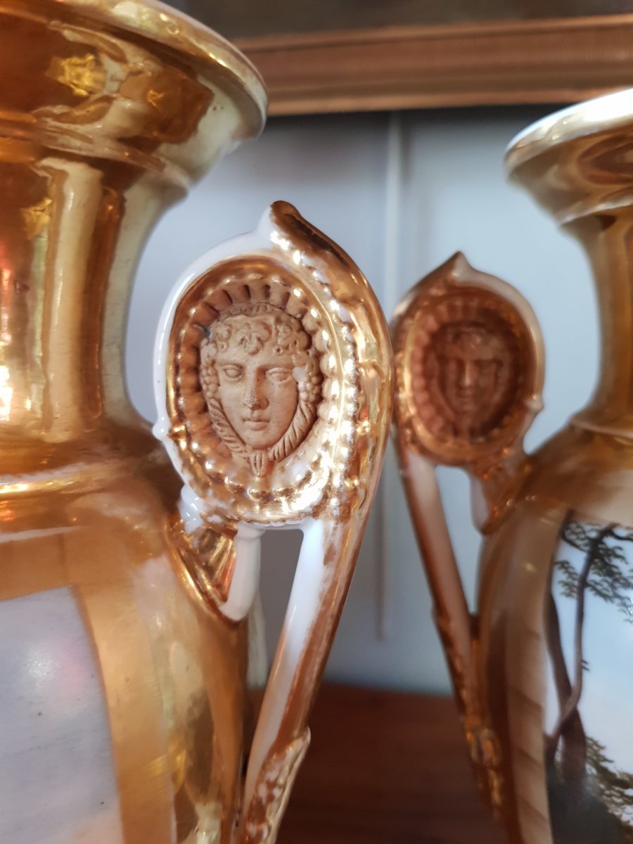 Paire De Vases En Porcelaine De Paris -epoque Empire Restauration-photo-4