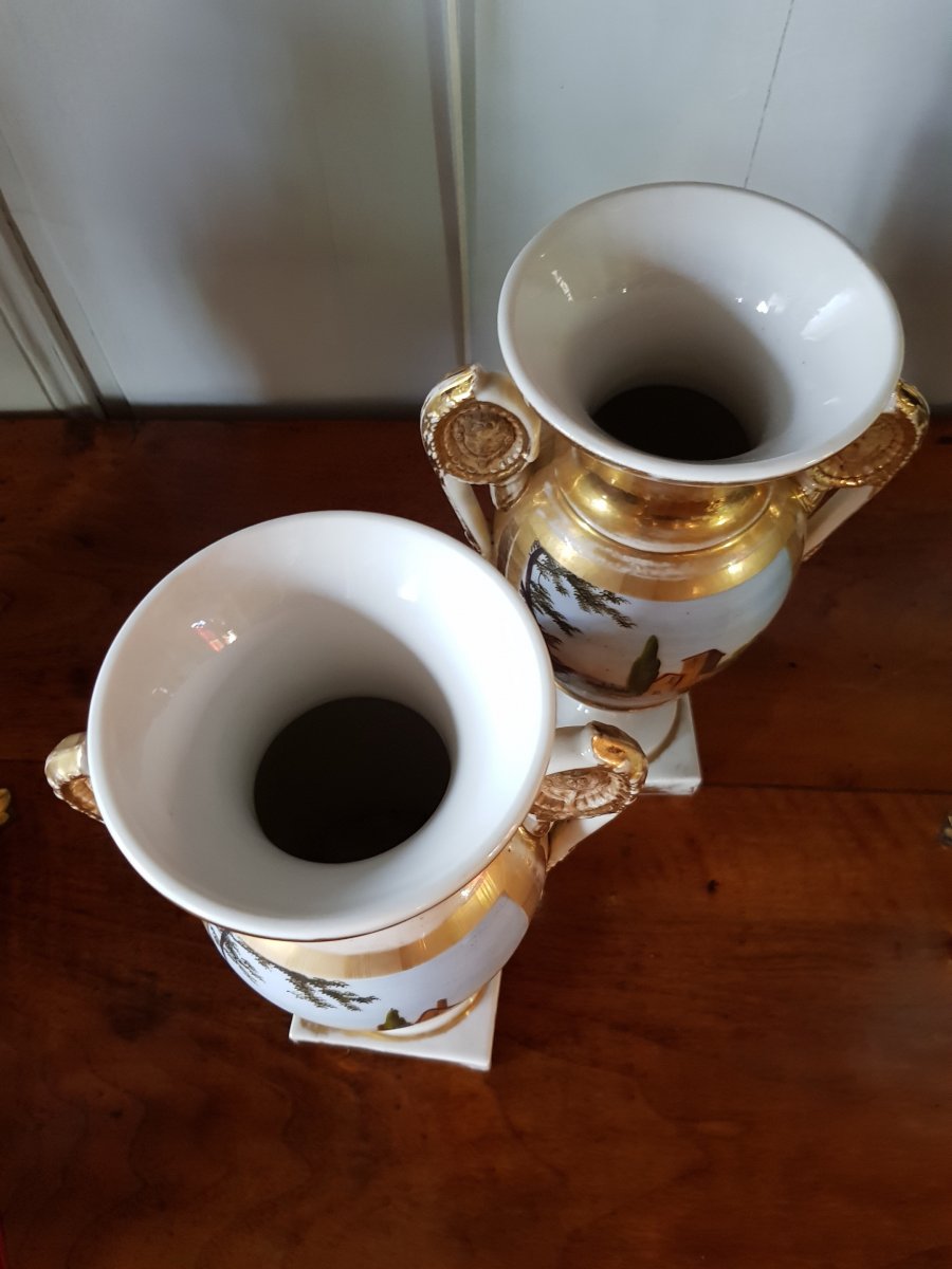 Pair Of Paris Porcelain Vases - Empire Restoration Period-photo-5