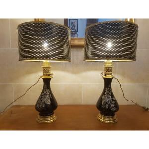 Pair Of Napoleon III Period Lamps.