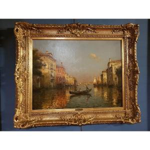 Antoine Bouvard - Gondolier Sur Un Canal à Venise. Huile Sur Toile