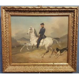 Karl Martin Ebersberg: Oil On Panel Representing A Rider On A White Horse.