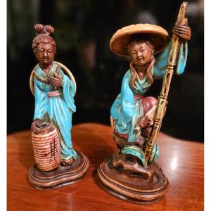 Pair Of Porcelain Subjects Representing Asian Women.