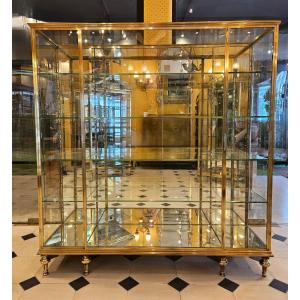 Large Store Display Cabinet In Brass And Bronze Early 20th Century.